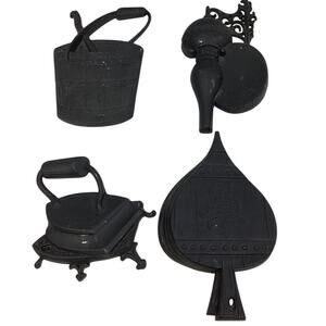 Vintage 1966 Sexton USA Set of 4 Black Painted Metal Bucket Kitchen Wall Art